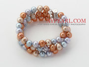 Gray Blue and Golden Color Freshwater Pearl Beaded Bracelet